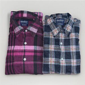 David Barry VTG Flannel Shirt Lot Of 2 Size Large Made In USA Button Up Plaid